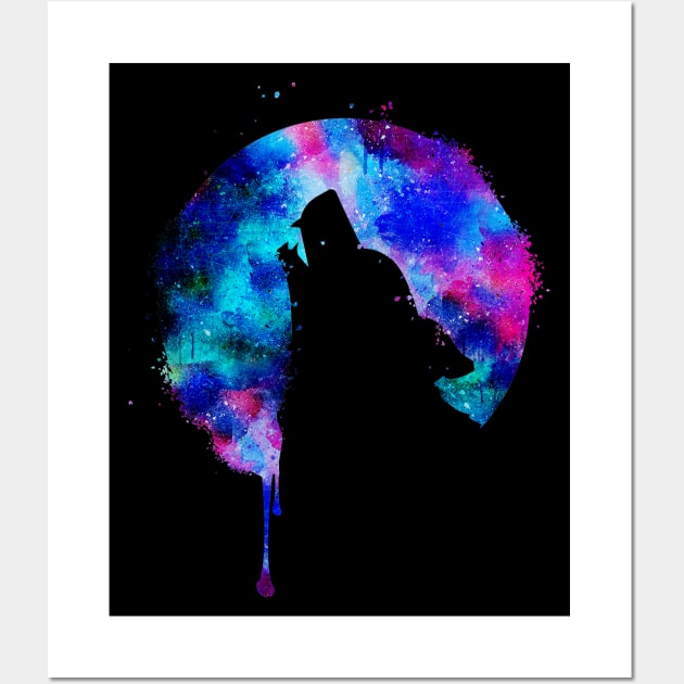 Howling Wolf Moon Space Galaxy Drips Hipster Trend Gift Wall Art by CheesyB